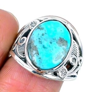 Arizona Turquoise 925 Sterling Silver Statement Wife Ring US 7.5 Valentines Day